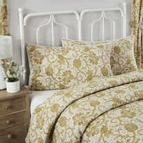 VHC Brands Dorset, Farmhouse Quilted Bed Sham, King, Floral, Gold, 21x37