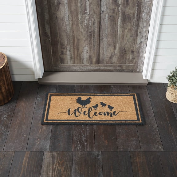 VHC Brands Down Home Hen & Chicks Coir Welcome Rug Rect 17x36