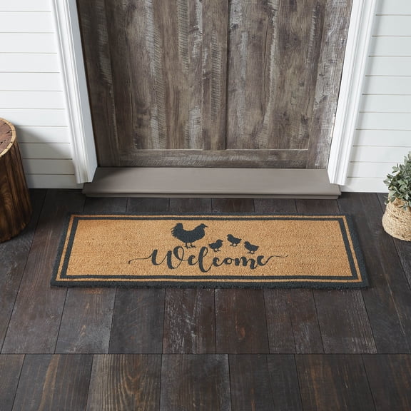 VHC Brands Down Home Hen & Chicks Coir Welcome Rug Rect 17x48