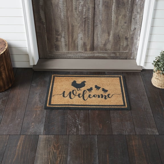 VHC Brands Down Home Hen & Chicks Coir Welcome Rug Rect 20x30