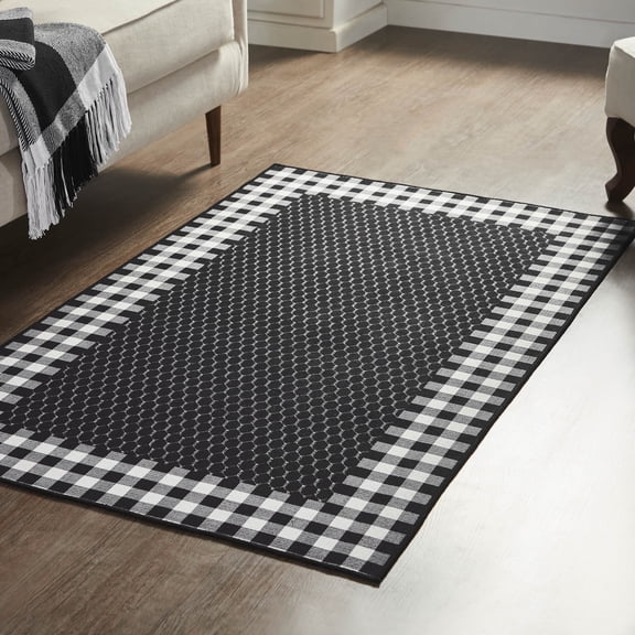 VHC Brands Down Home Indoor Rug Rect 36x60, Polyester Area Rug, Accent Rug, Floor Decor, Down Home Collection, Rectangle 36x60, Country Black