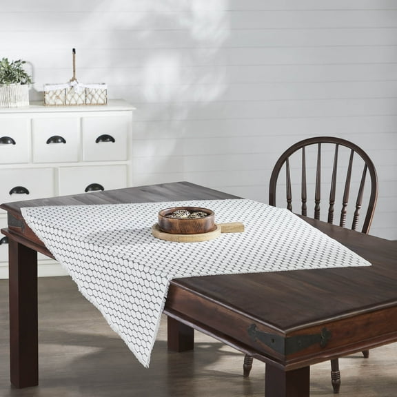VHC Brands Down Home Table Topper 40x40, Kitchen and Dining Room Decor, Tabletop Accessory, Cotton, Down Home Collection, Square 40x40, Soft White