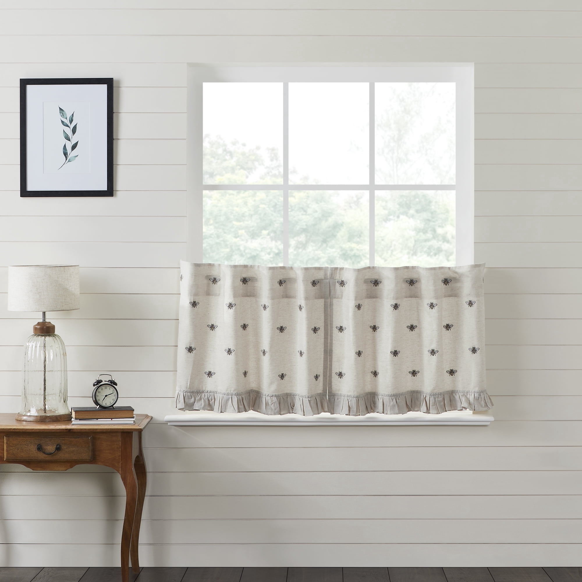 VHC Brands Embroidered Bee Café Tier Curtain