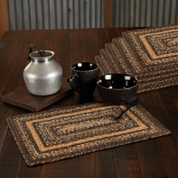 VHC Brands Espresso Jute Rect Placemat Set of 6 12x18