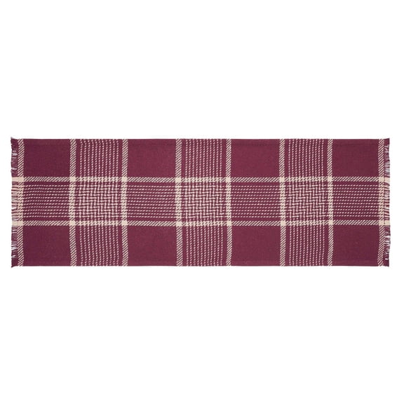 VHC Brands Eston Rustic Farmhouse Decor Autumn Seasonal Burgundy Tan Plaid Runner 12x36