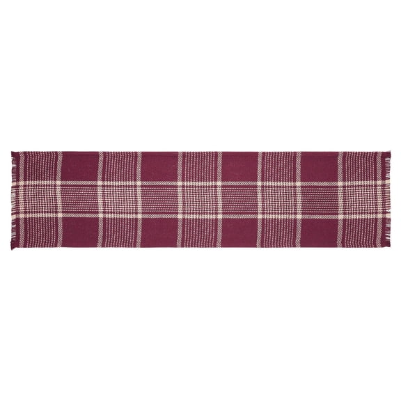 VHC Brands Eston Rustic Farmhouse Decor Autumn Seasonal Burgundy Tan Plaid Runner 12x48