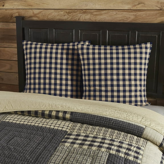 VHC Brands Euro Sham, Cotton Bedroom, Living Room Euro Sham Covers, Flat Weave, Bedding Accessory, Bedroom Decor, No Insert, for Bed Couch Sofa, My Country Collection, Square 26x26, Navy