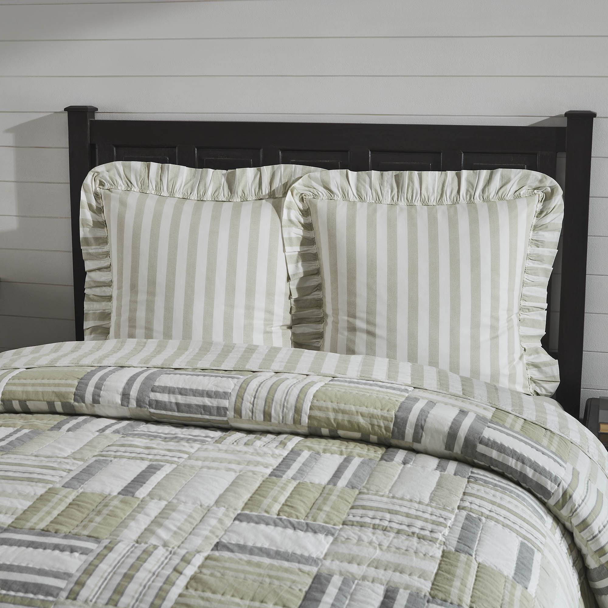 Tan and White Striped Cotton Euro Sham with Ruffles