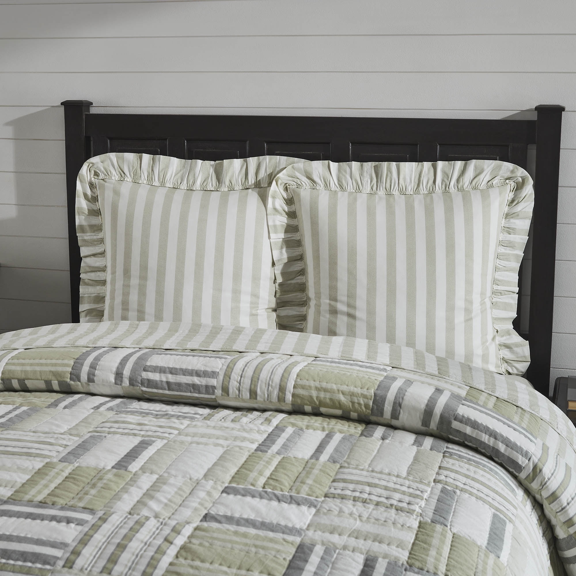 Tan and White Striped Cotton Euro Sham with Ruffles