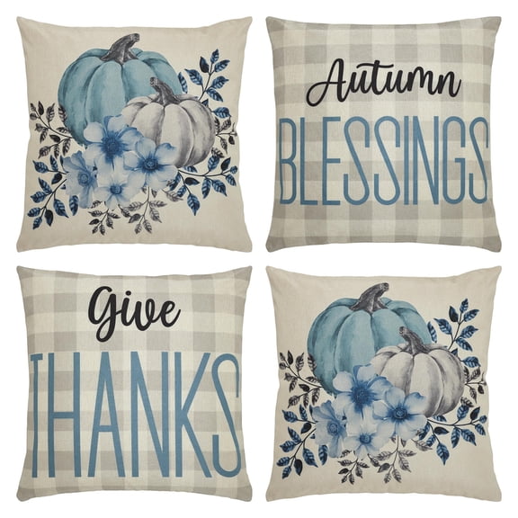 VHC Brands Fall Greetings Pillow Cover Set of 4 16x16, Decorative Fall Throw Pillow Covers, Primitive Decor for Fall and Thanksgiving