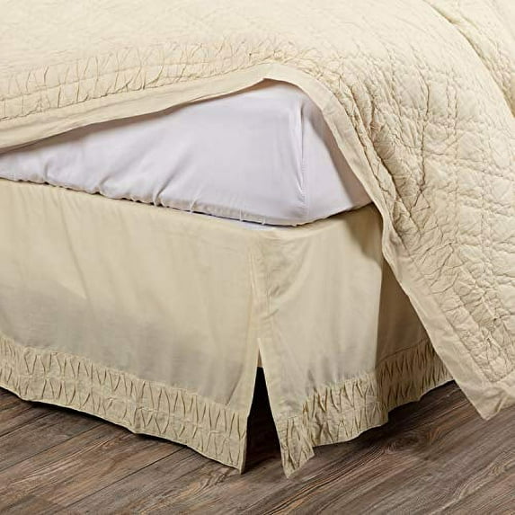 VHC Brands Farmhouse Adelia Tan Bed Skirt, King 78x80x16, Creme