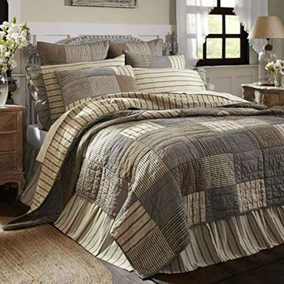 VHC Brands Farmhouse Bedding-Sawyer Mill Quilt, King 105x95, Charcoal Grey