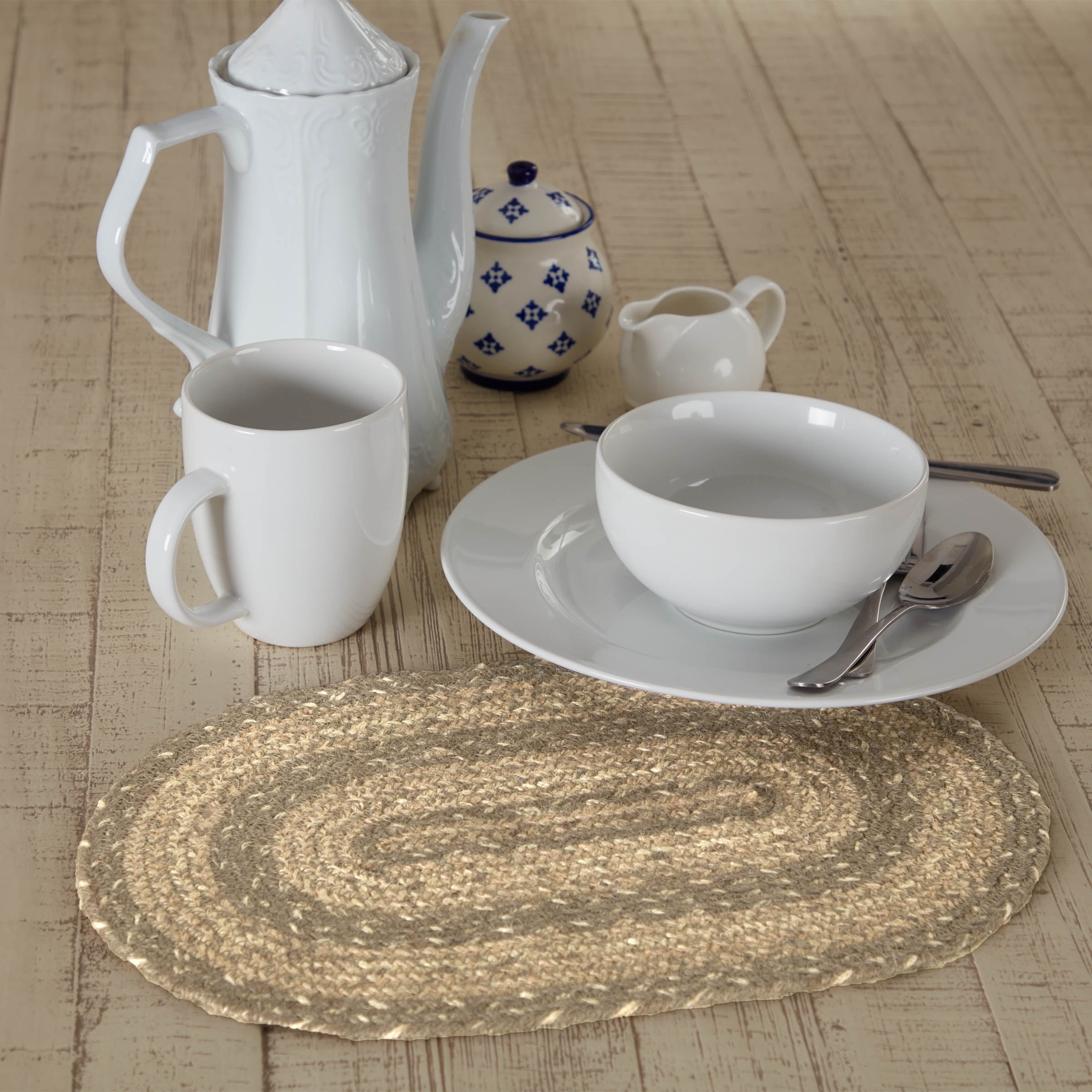 Tan and Gray Jute Blend Oval 10" x 15" Placemat
