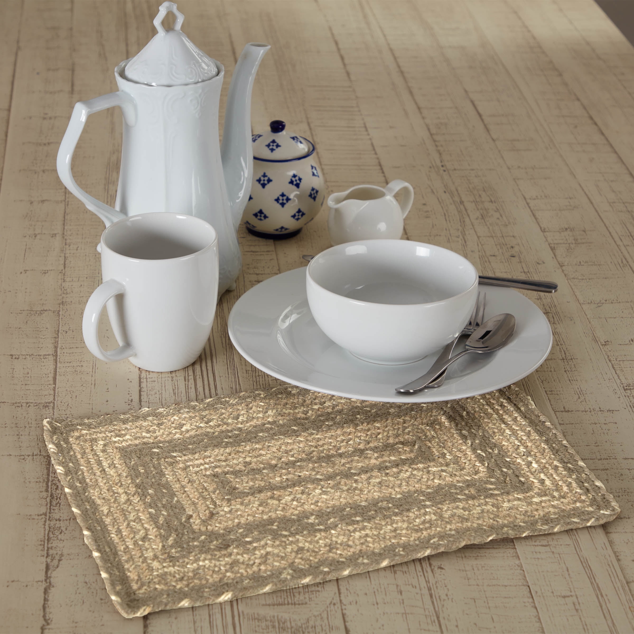 Cobblestone Tan and Grey Jute Blend Rectangular Placemat, 10x15 Inches