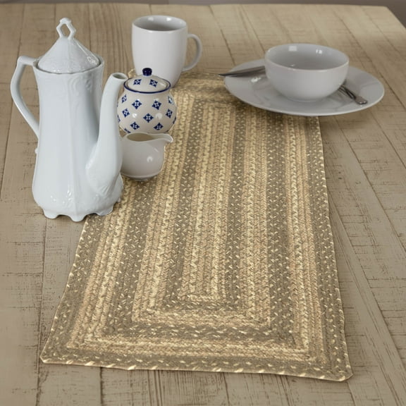 VHC Brands Farmhouse Cobblestone Table Runner, Tan Grey White, Jute Blend, Rectangle, 13x36 Inches
