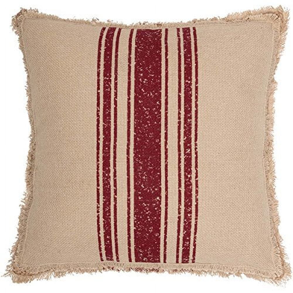 Vintage Red and Cream Burlap Stripe 18" Square Pillow