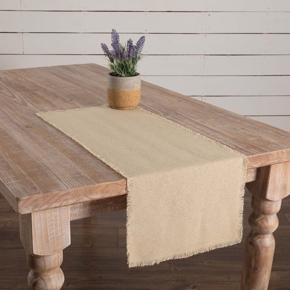 VHC Brands Farmhouse Holiday Tabletop & Kitchen-Burlap Vintage White Runner, 13" x 36", Tan