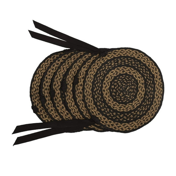 VHC Brands Farmhouse Jute Dining Chair Pad, Country Black and Tan, Set of 6