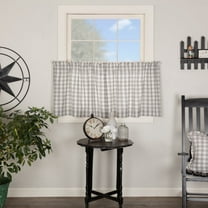 VHC Brands Farmhouse Kitchen Window Curtains-Annie Buffalo Check White Lined Tier Pair, Set 24x36, Grey