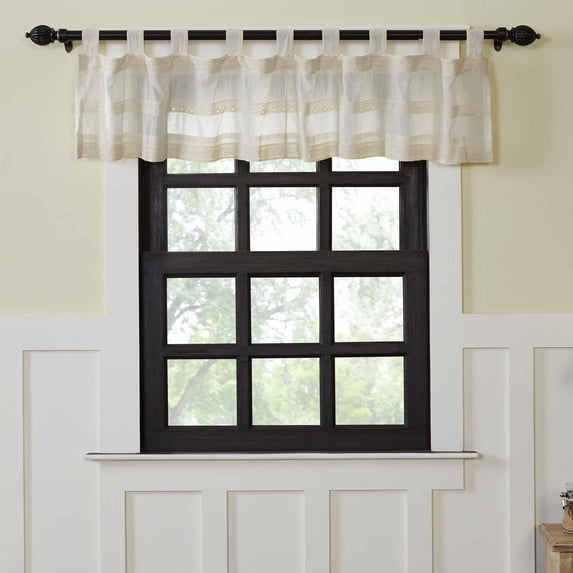 VHC Brands Farmhouse Kitchen Window Curtains-Quinn White Tab Top Valance, 16x90, Creme