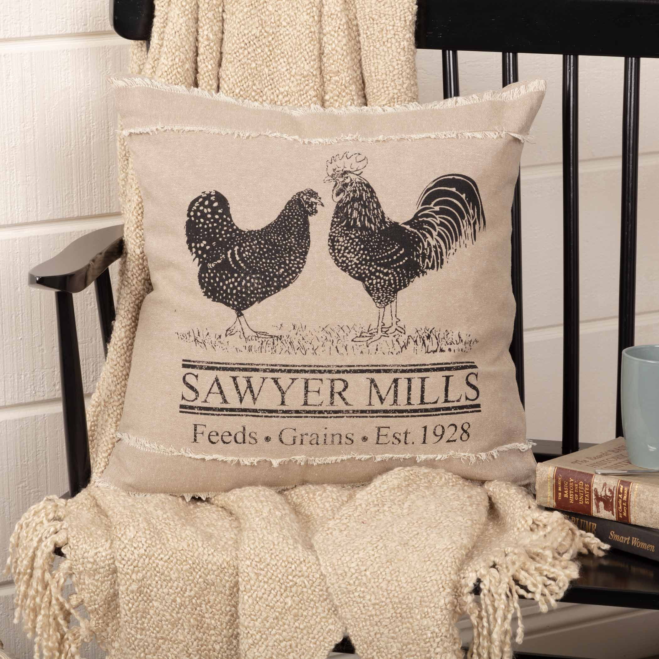 Sawyer Mill Charcoal Poultry 18" Square Cotton Pillow