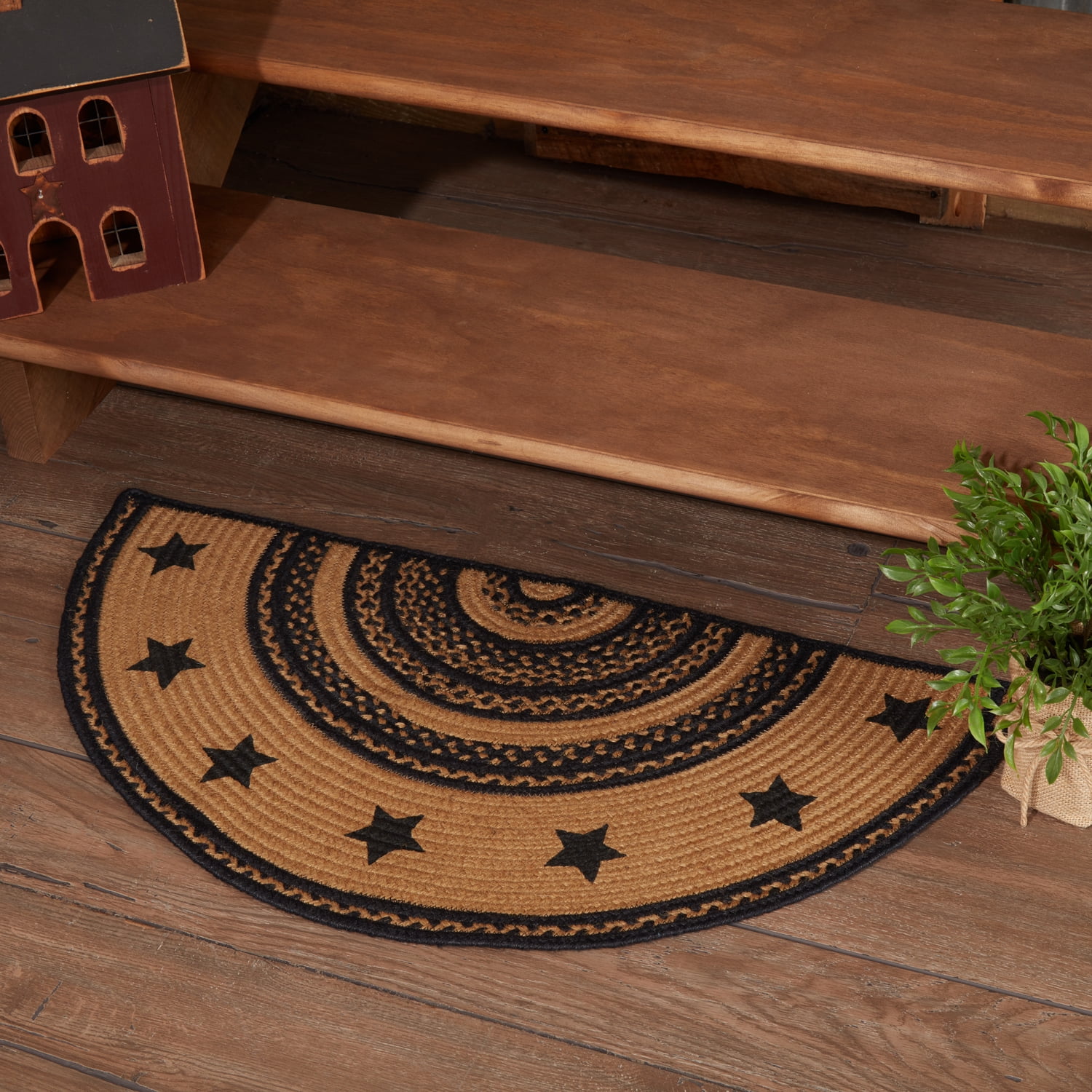 VHC Brands Farmhouse Primitive Jute Accent Rug Half Circle Stencil ...