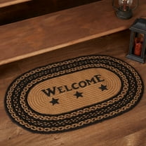VHC Brands Farmhouse Primitive Jute Accent Rug Oval Stencil Stars Welcome w/Pad 20"x30"