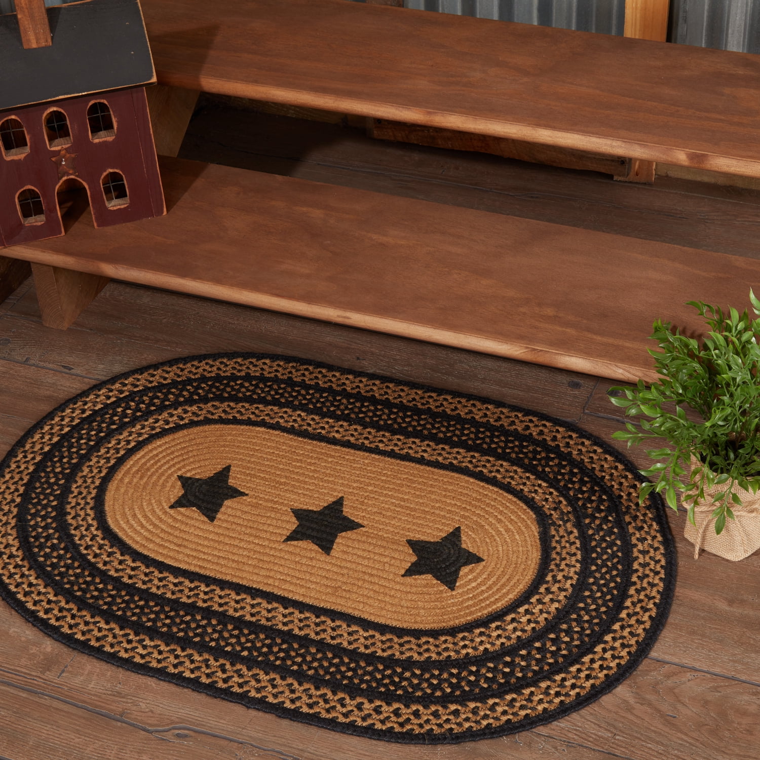 VHC Brands Farmhouse Primitive Jute Black Stenciled Stars Accent Rug ...