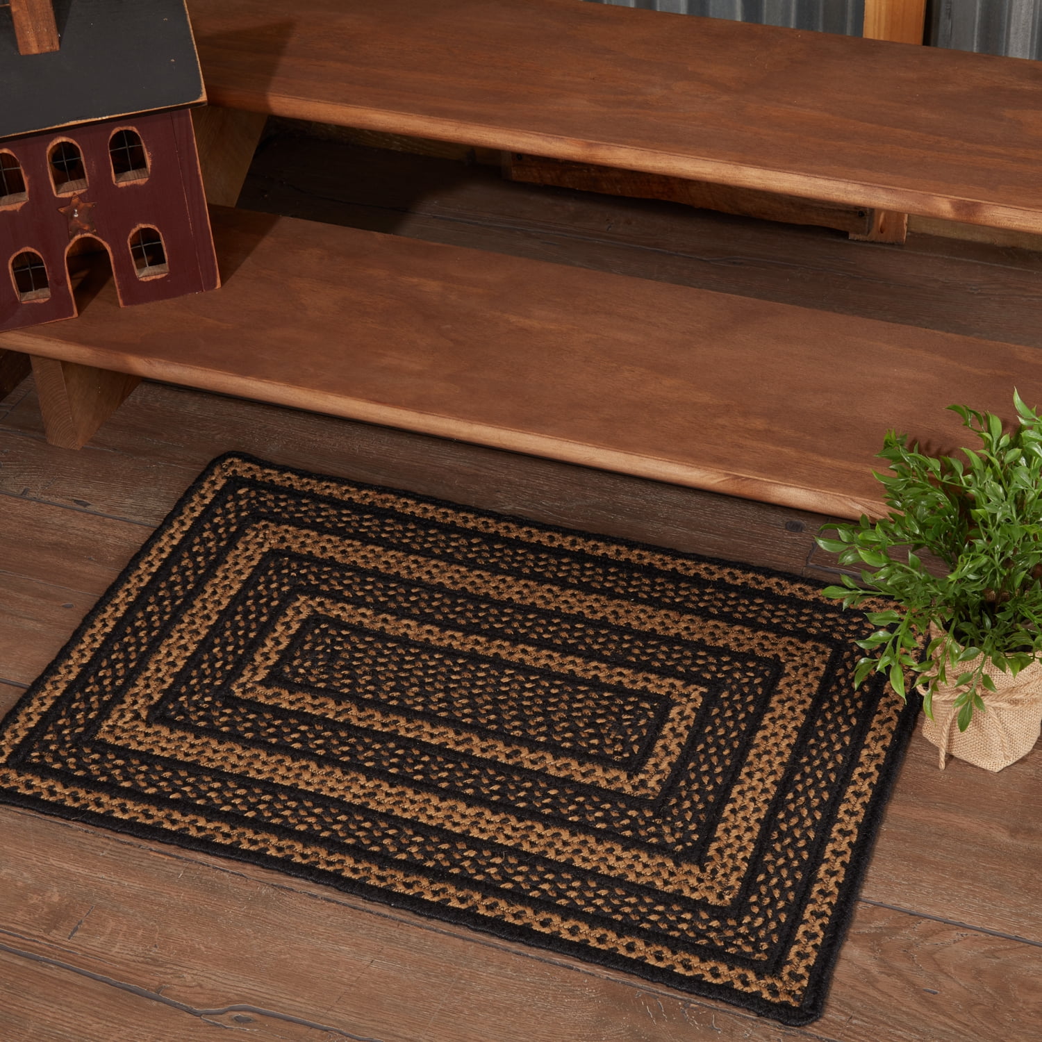 VHC Brands Farmhouse Primitive Jute Black Striped Accent Rug Rectangle ...