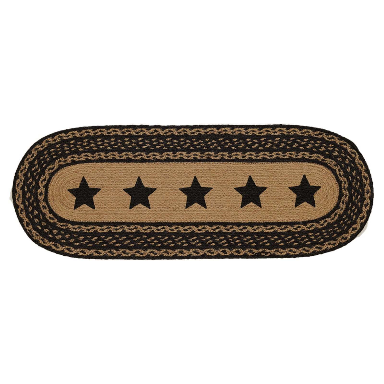 VHC Brands Farmhouse Primitive Jute Black Textured Table Runner w