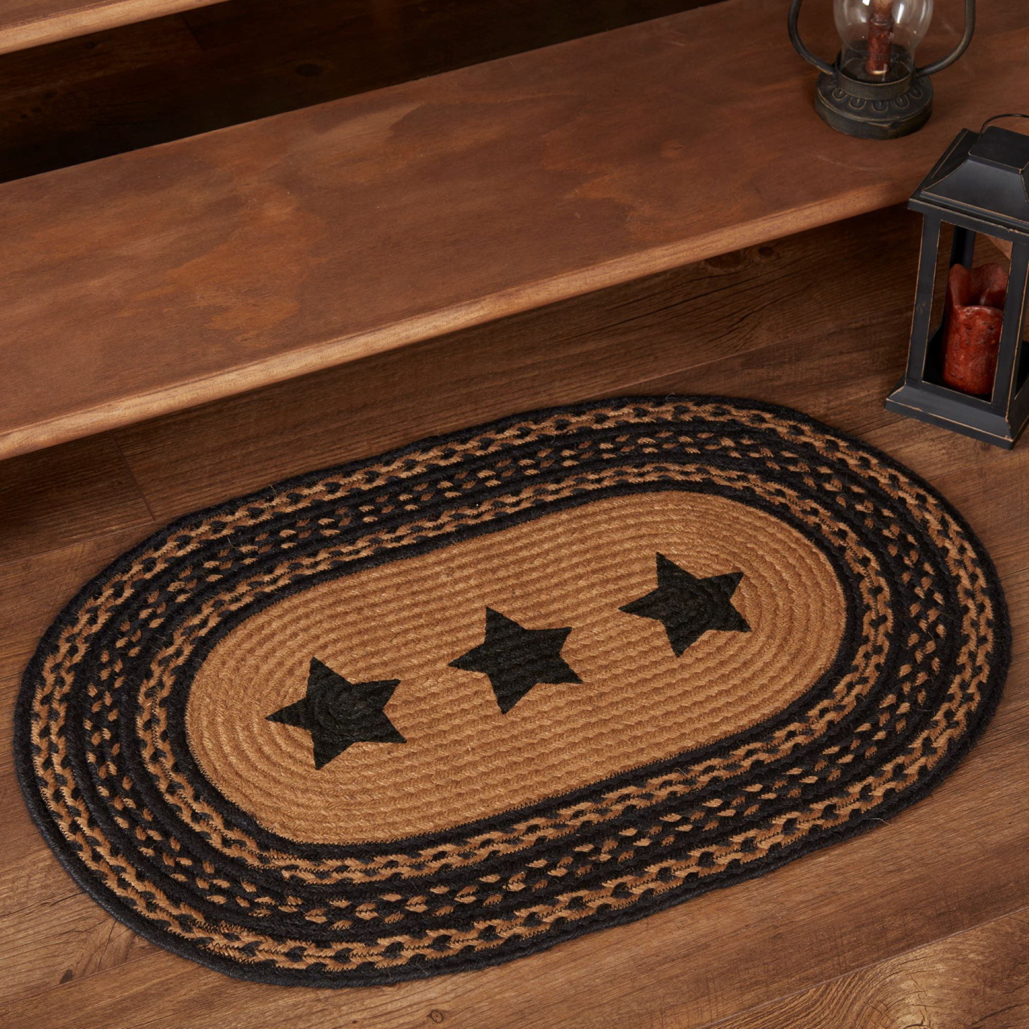 VHC Brands Farmhouse Primitive Star Black Stenciled Accent Jute Rug ...