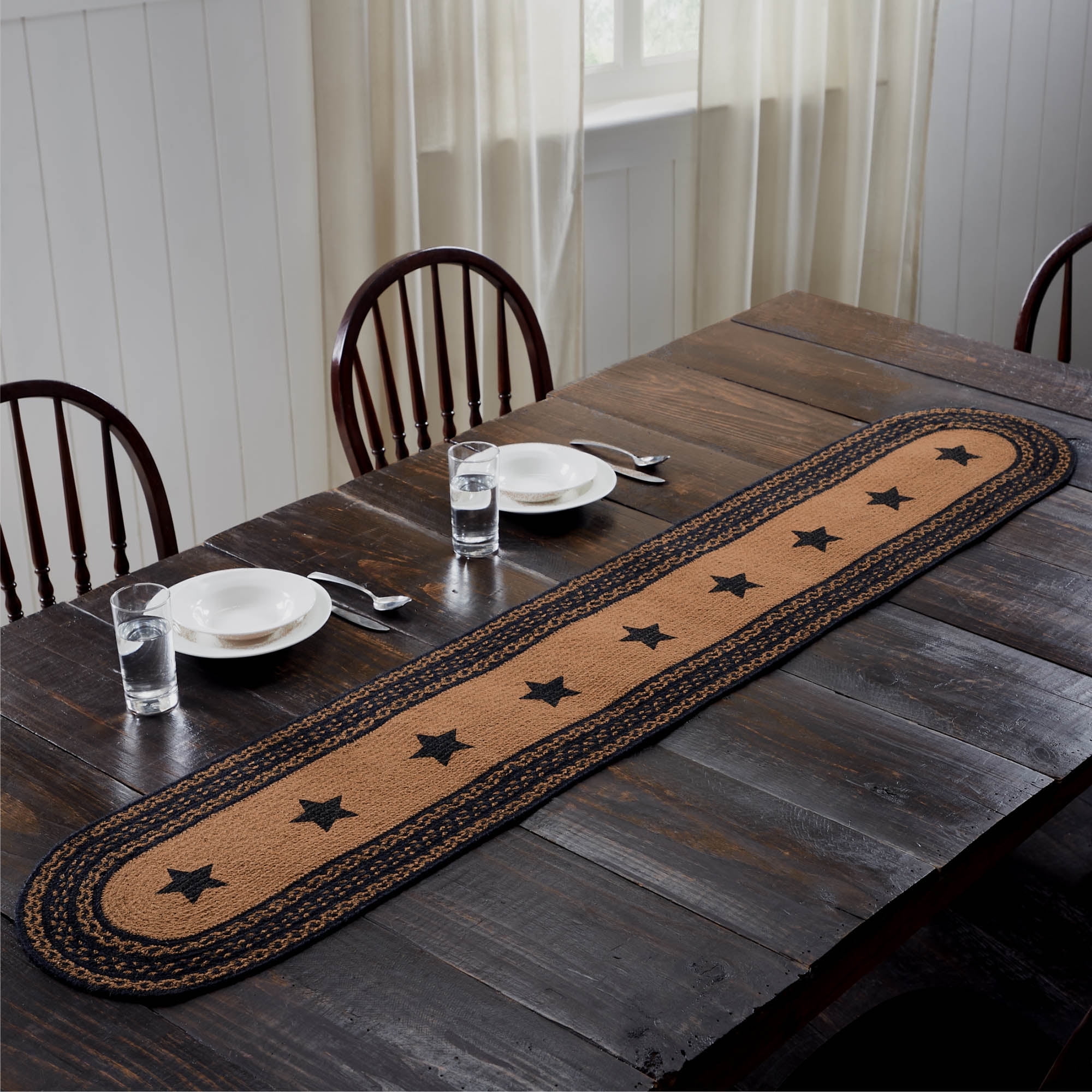 Rustic Black and Tan Braided Jute Table Runner, 13x72 Inches
