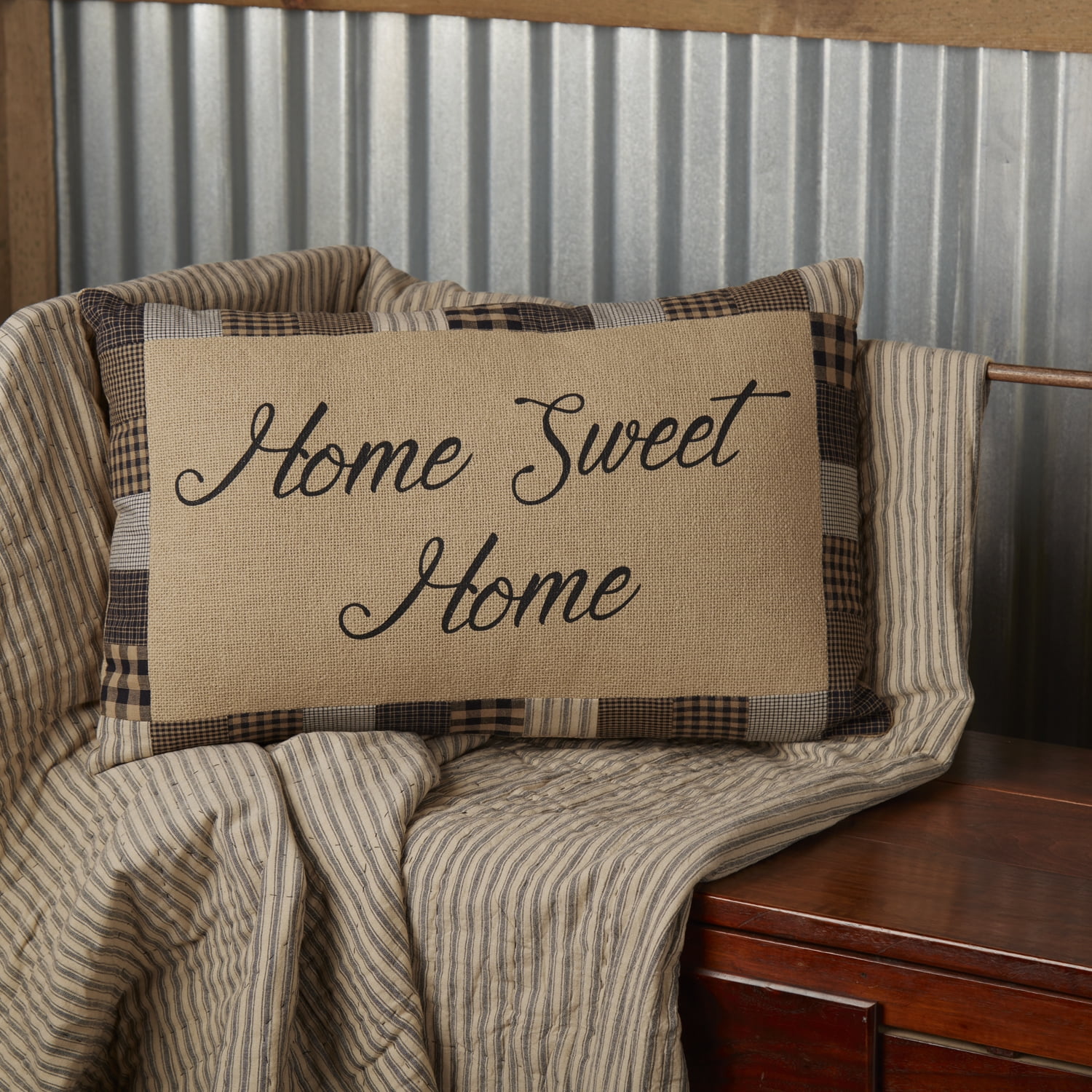 Natural Tan Burlap Embroidered Rectangular Pillow 14x22