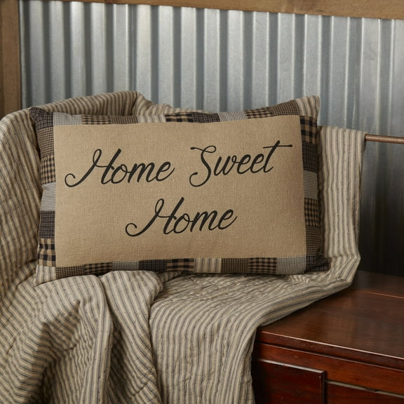 VHC Brands Farmhouse Star Home Sweet Text Cotton Burlap Primitive Bedding Stenciled 22x14 Filled Pillow, Natural Tan