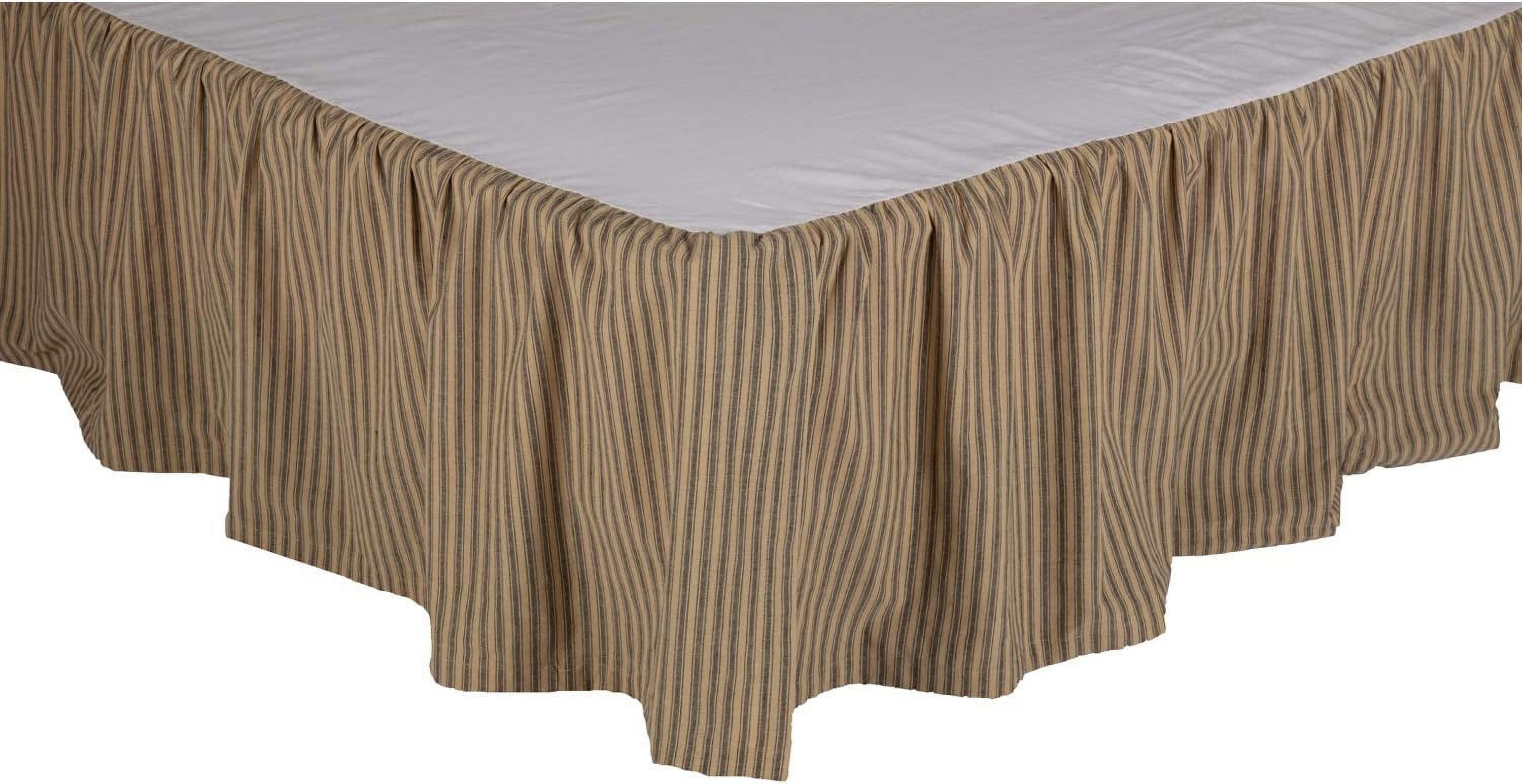 Charcoal Black and Tan Cotton Queen Bed Skirt with Split Corners