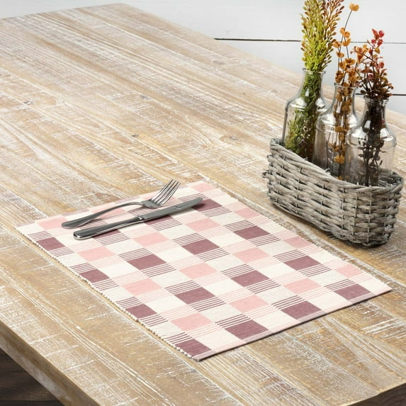 VHC Brands Farmhouse Tabletop & Kitchen - Daphne Purple Ribbed Table Décor, Placemat Set 12x18, Pink