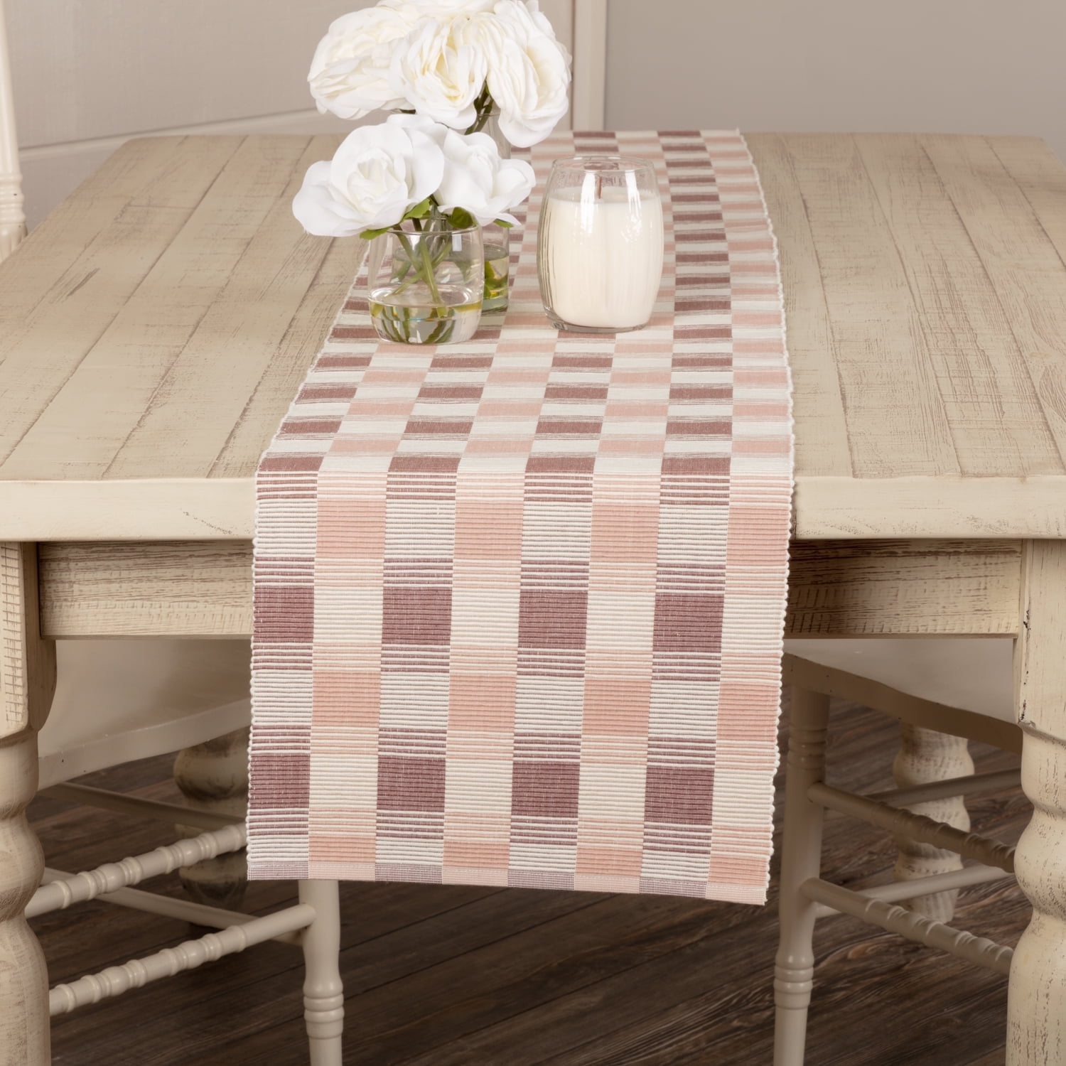 Daphne Mauve and Cream Cotton Ribbed Table Runner 13x90