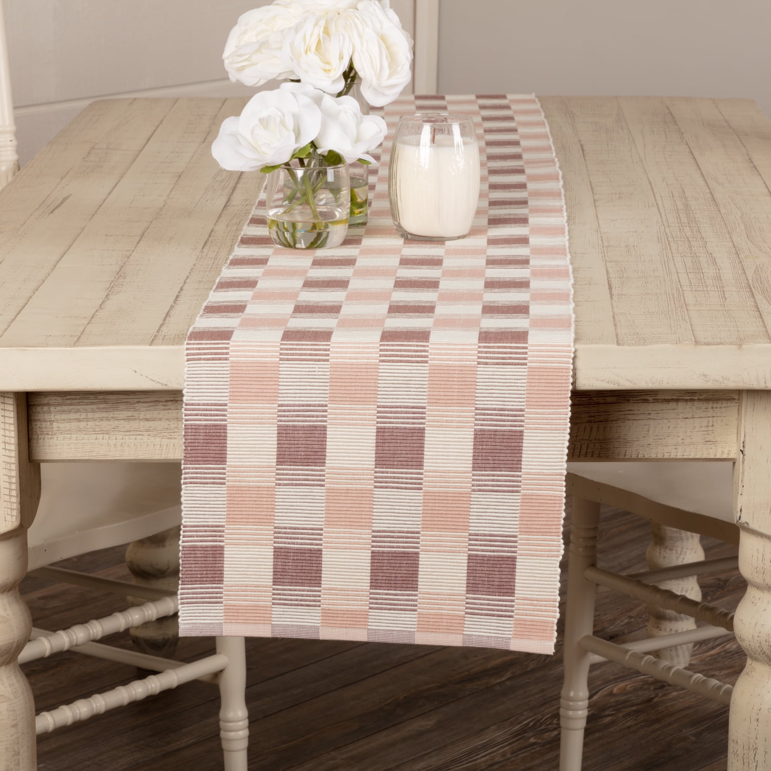 Daphne Mauve and Cream Cotton Ribbed Table Runner 13x90