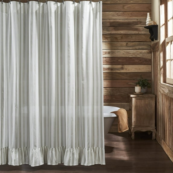 Finders Keepers Farmhouse 72"x72" Shower Curtain White Rod Pocket Cotton Striped Button Holes for Hooks Square Bath Decor