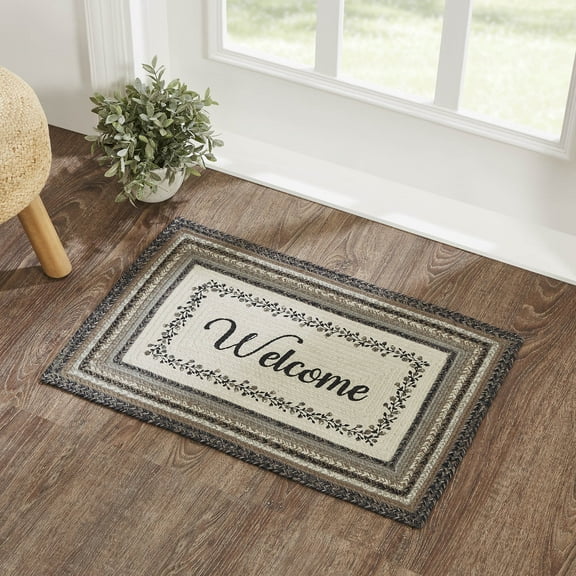 VHC Brands Floral Vine Jute Rug Rect Welcome w/Pad 20x30