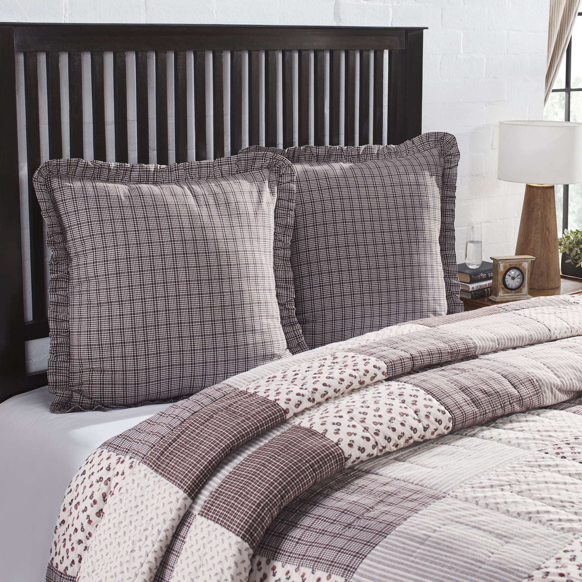 Florette Dark Coffee and Taupe Cotton Euro Sham 26x26