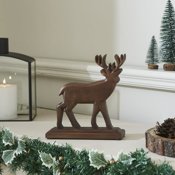 VHC Brands Forest Frolic Dark Wooden Deer 9x8x2.3