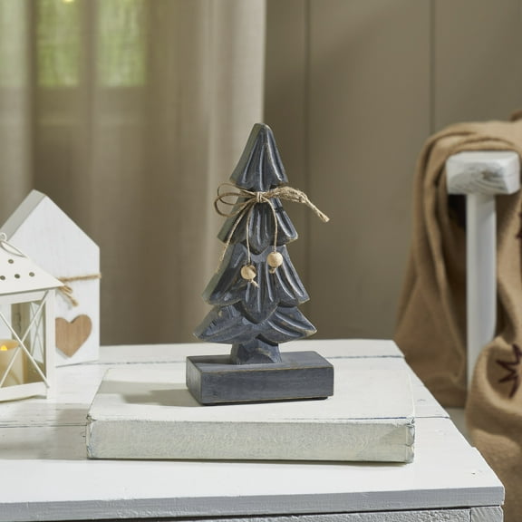 VHC Brands Four-Tiered Pine Distressed Dark Grey Wooden Tree Small 8.25x3.75x2.5
