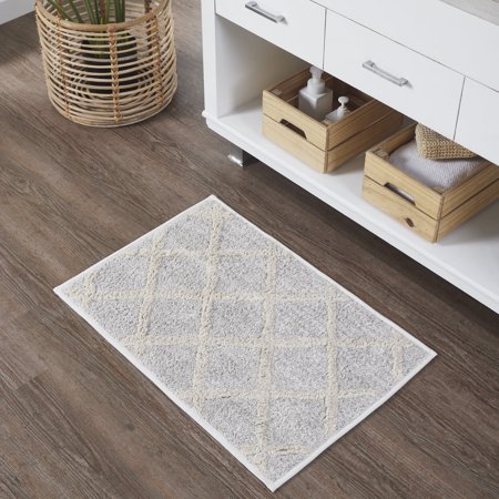 VHC Brands Frayed Lattice Bath Mat, Oatmeal, 20x30