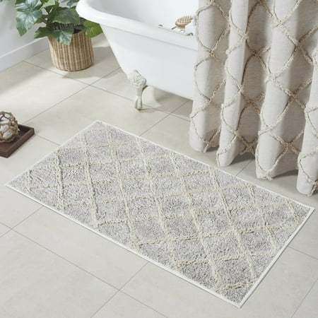 VHC Brands Frayed Lattice Bath Mat, Oatmeal, 27x48
