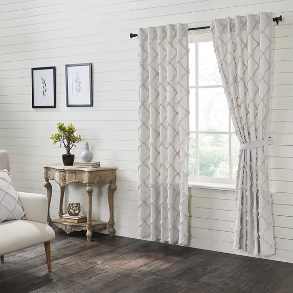 VHC Brands Frayed Lattice Curtain Panel, Oatmeal, 84x40, Set of 2