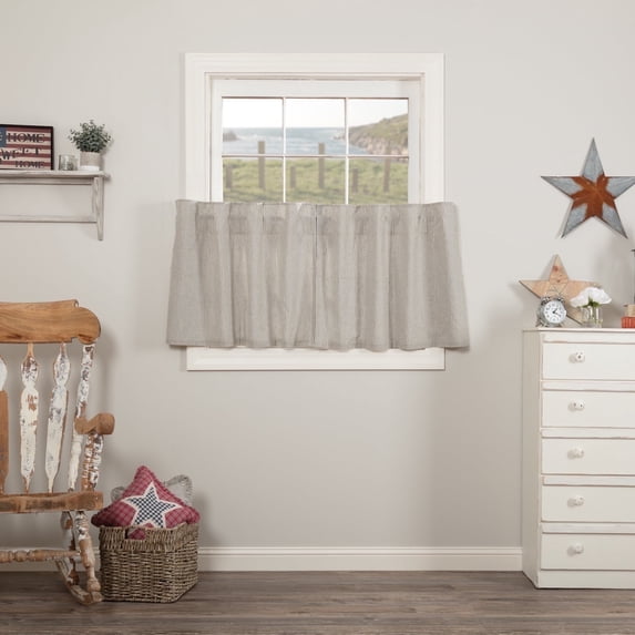 VHC Brands Frayed Lattice Curtain Valance, Creme & Black, 16x60