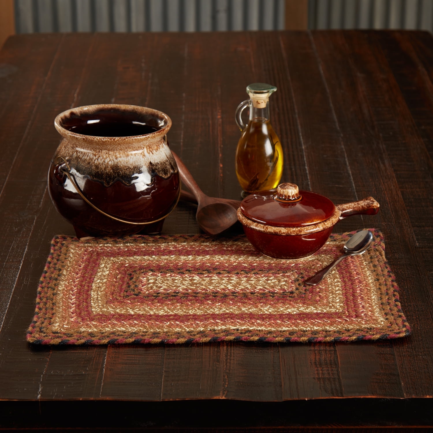 Ginger Spice Jute Blend Rectangle Placemat in Terra Cotta and Burgundy