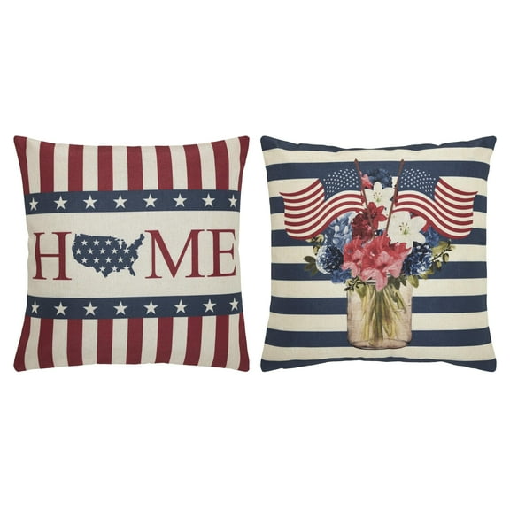 VHC Brands God Bless America Pillow Cover Set of 2 18x18, Decorative Patriotic Throw Pillow Covers, USA Americana Decor for Independance Day, and 4th of July (inserts not included)