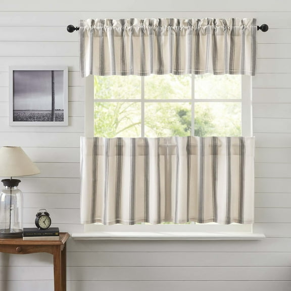 VHC Brands Grace 3 PC Creme Curtain Set (1 Valance 16x72 and 2 Tier 24x36)